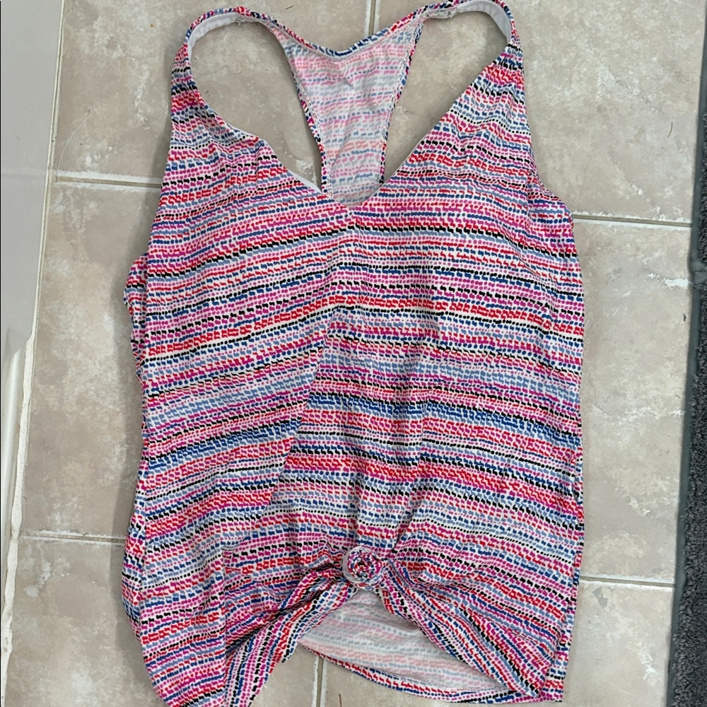 Island Escape Pink Blue Striped Women's Swim Tankini Top